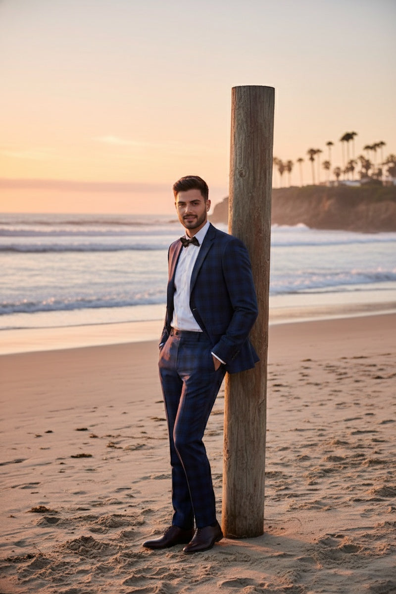 Navy Windowpane 2-Button Notch Suit (2-Piece Set)