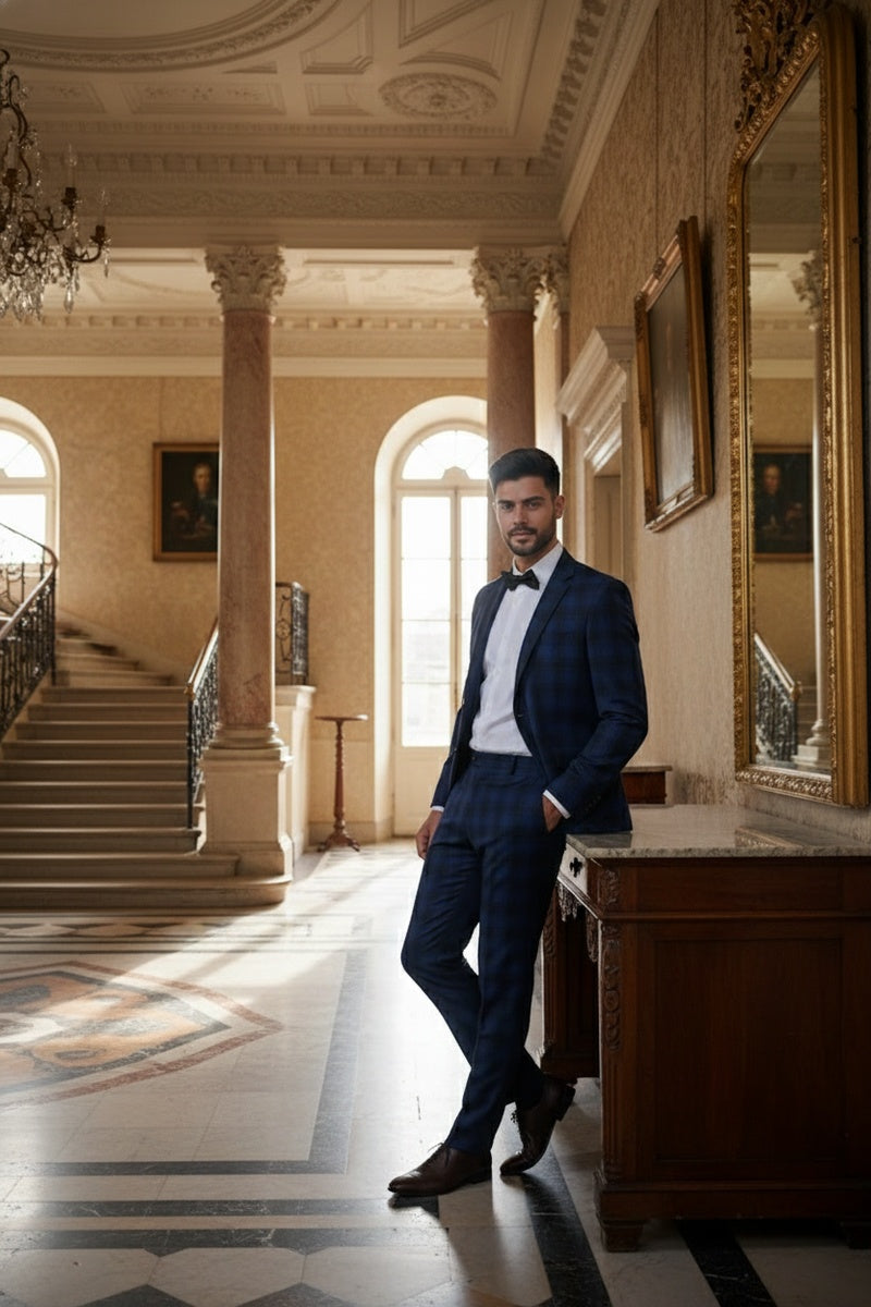 Navy Windowpane 2-Button Notch Suit (2-Piece Set)