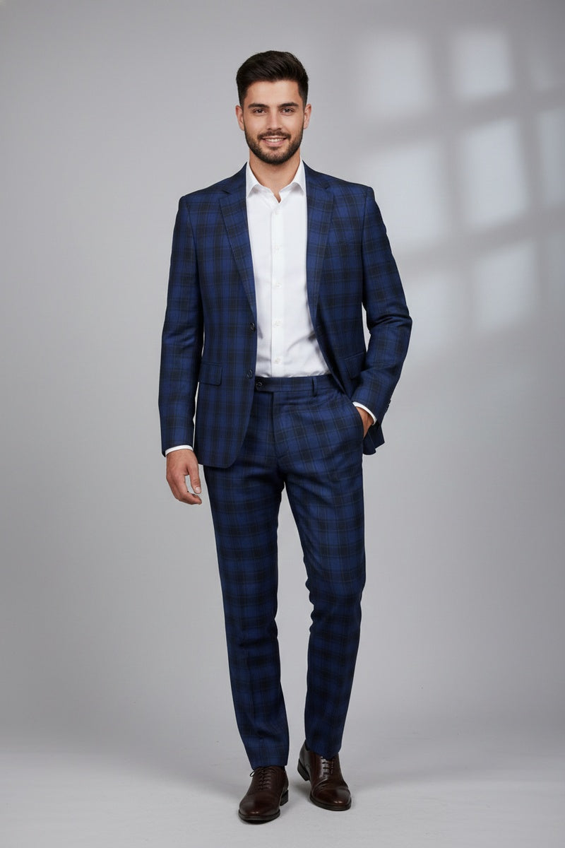Navy Windowpane 2-Button Notch Suit (2-Piece Set)