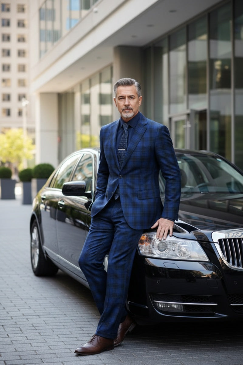 Navy Windowpane 2-Button Notch Suit (2-Piece Set)