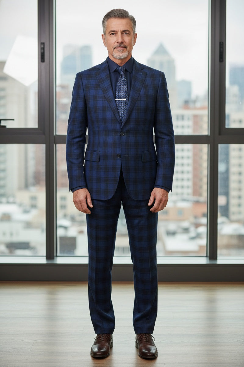 Navy Windowpane 2-Button Notch Suit (2-Piece Set)