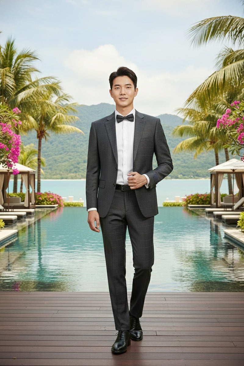 Grey Windowpane 2-Button Notch Suit (2-Piece Set)