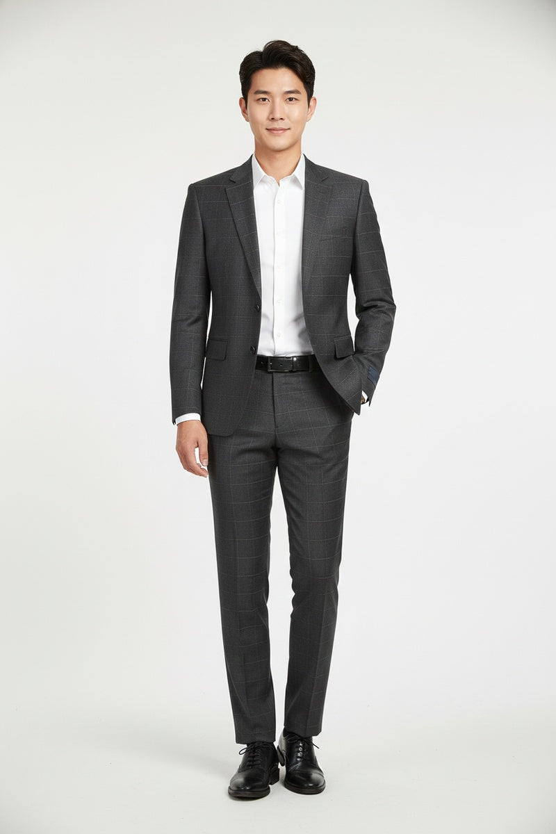 Grey Windowpane 2-Button Notch Suit (2-Piece Set)