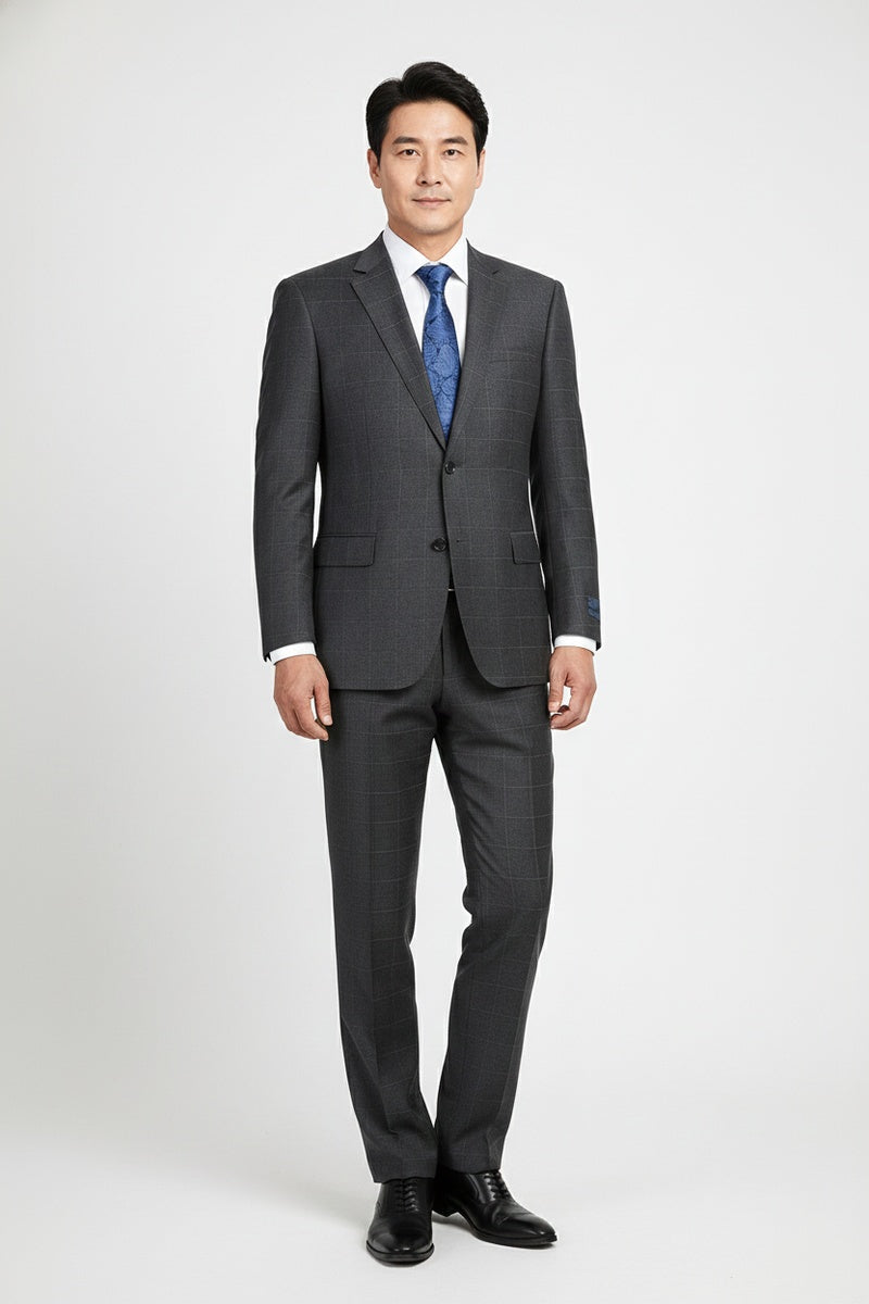 Grey Windowpane 2-Button Notch Suit (2-Piece Set)