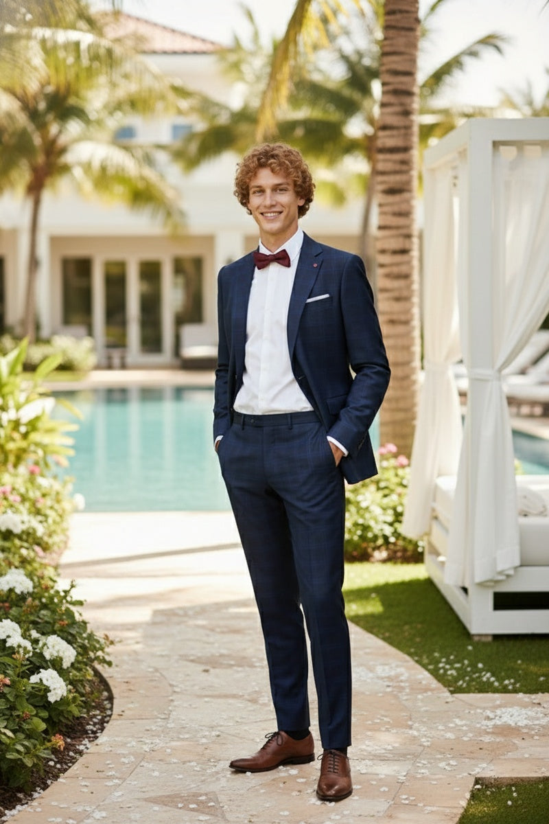 Blue Windowpane 2-Button Notch Suit (2-Piece Set)