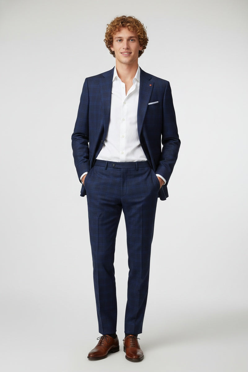 Blue Windowpane 2-Button Notch Suit (2-Piece Set)