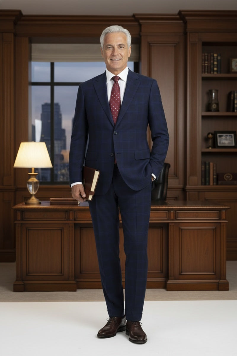 Blue Windowpane 2-Button Notch Suit (2-Piece Set)