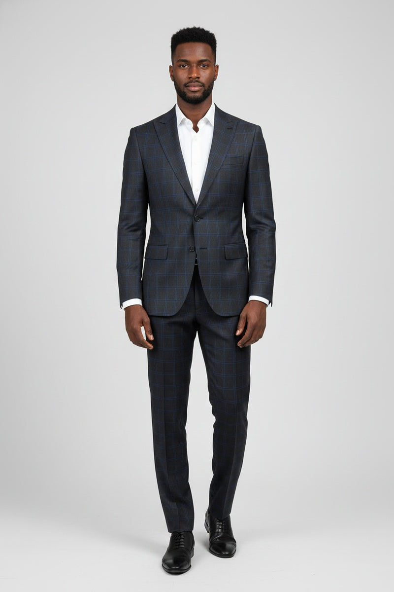 Dark Grey Windowpane 2-Button Notch Suit (2-Piece Set)