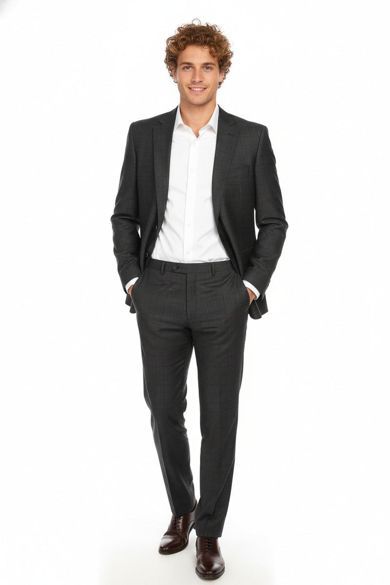 Black Windowpane 2-Button Notch Suit (2-Piece Set)