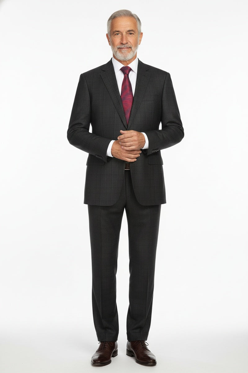 Black Windowpane 2-Button Notch Suit (2-Piece Set)