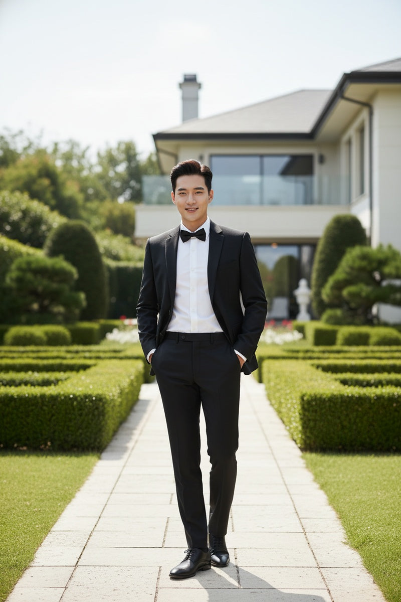 Black Solid 2-Button Notch Suit (2-Piece Set)