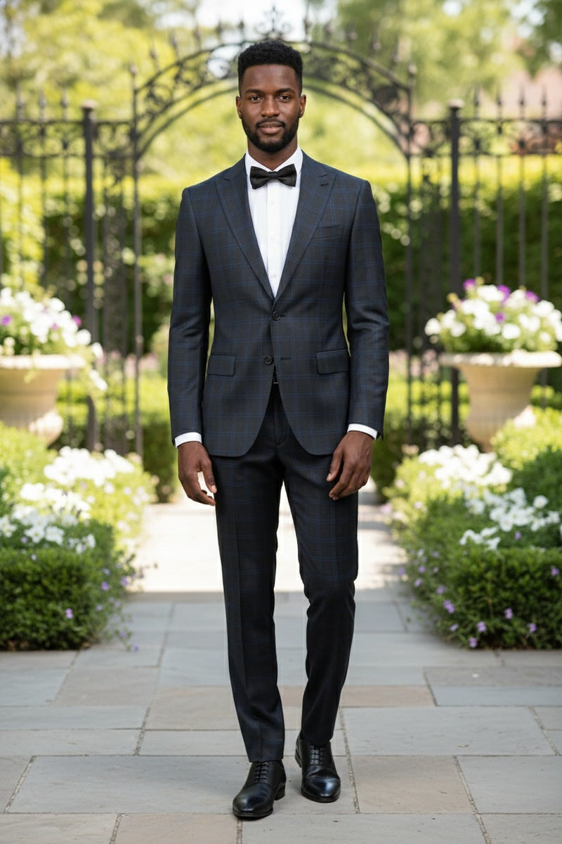 Dark Grey Windowpane 2-Button Notch Suit (2-Piece Set)