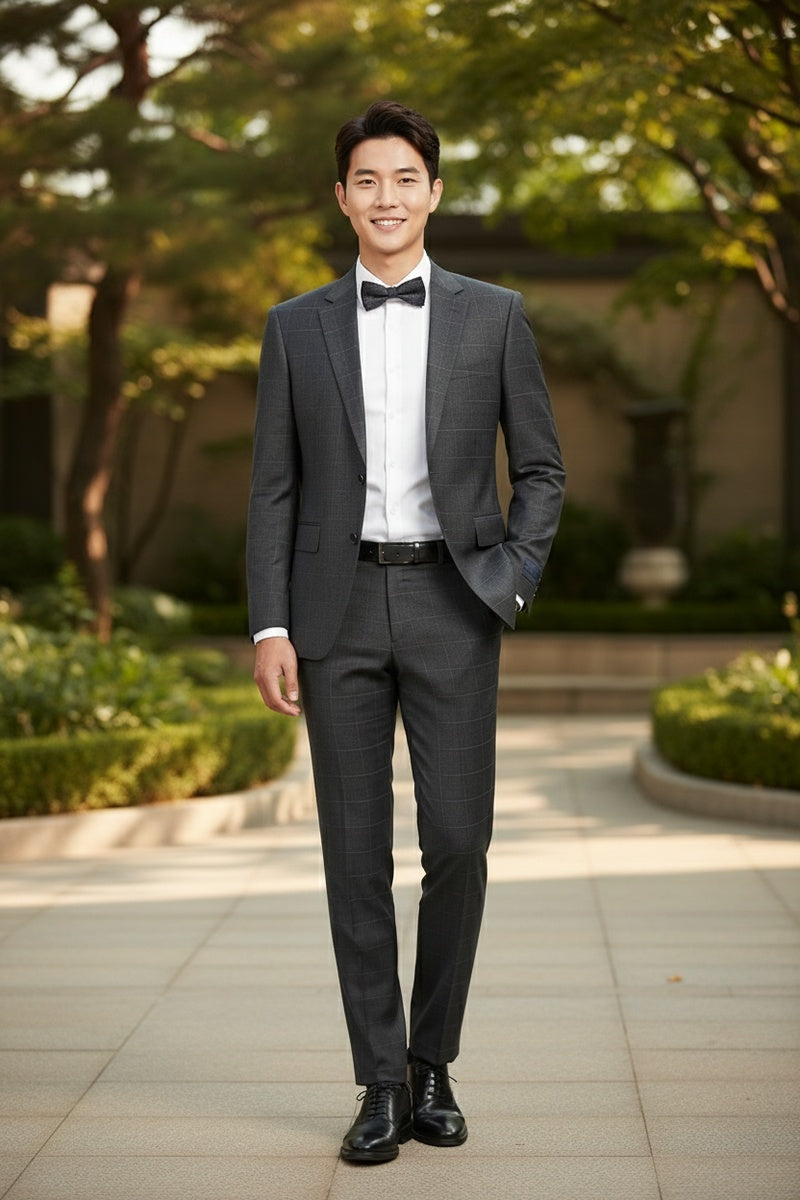 Grey Windowpane 2-Button Notch Suit (2-Piece Set)