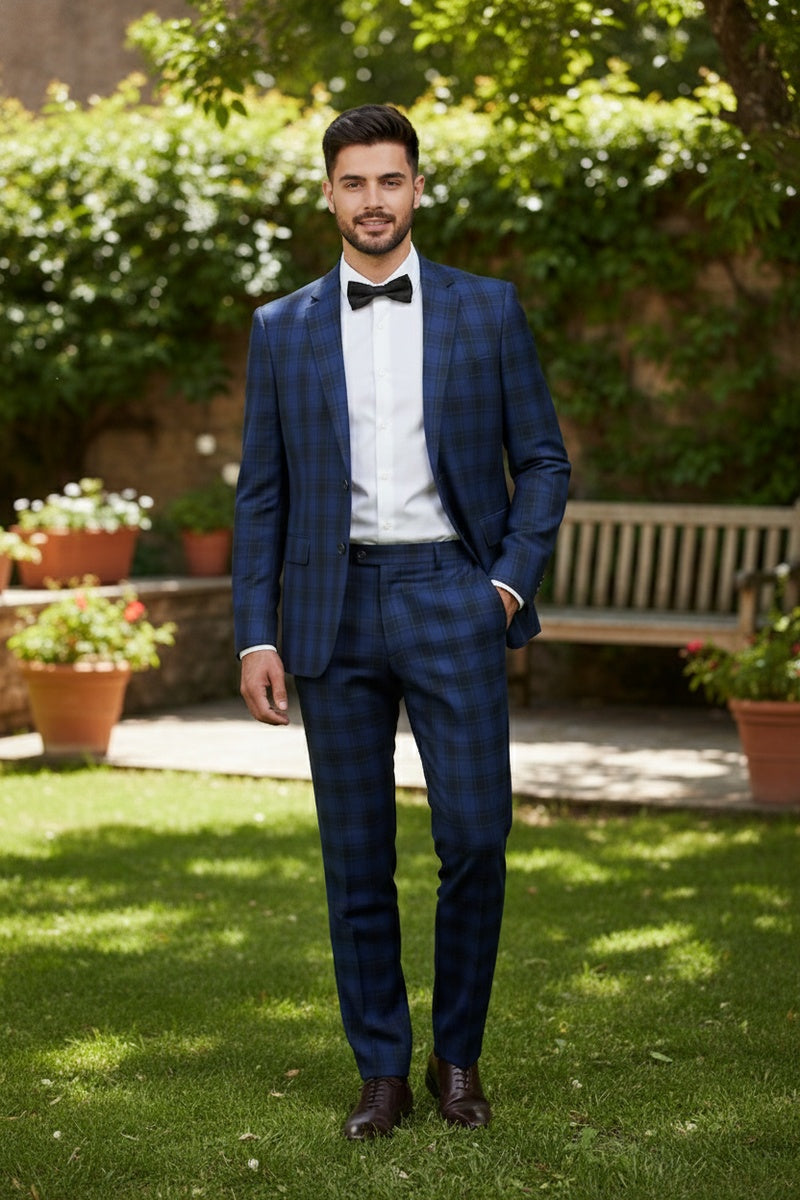 Navy Windowpane 2-Button Notch Suit (2-Piece Set)