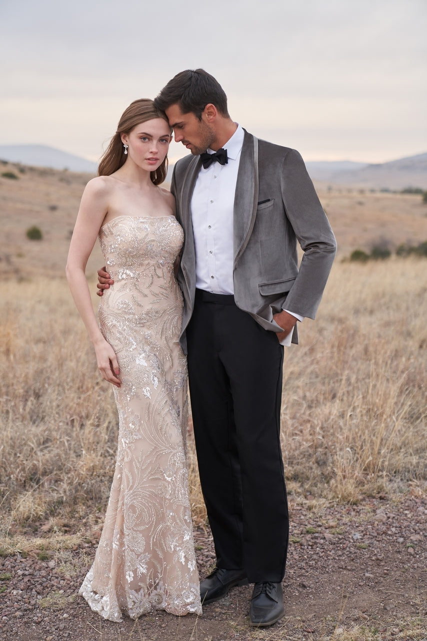 silver grey dress and jacket Silver Plus Size Jacket Dresses For Wedding Glitter Knit Embroidered Plus Size Jacket Dress David's Bridal