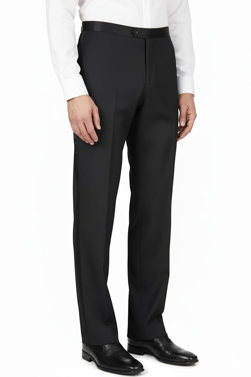 "Regis" Black Super 150's Plain Front Tuxedo Pants