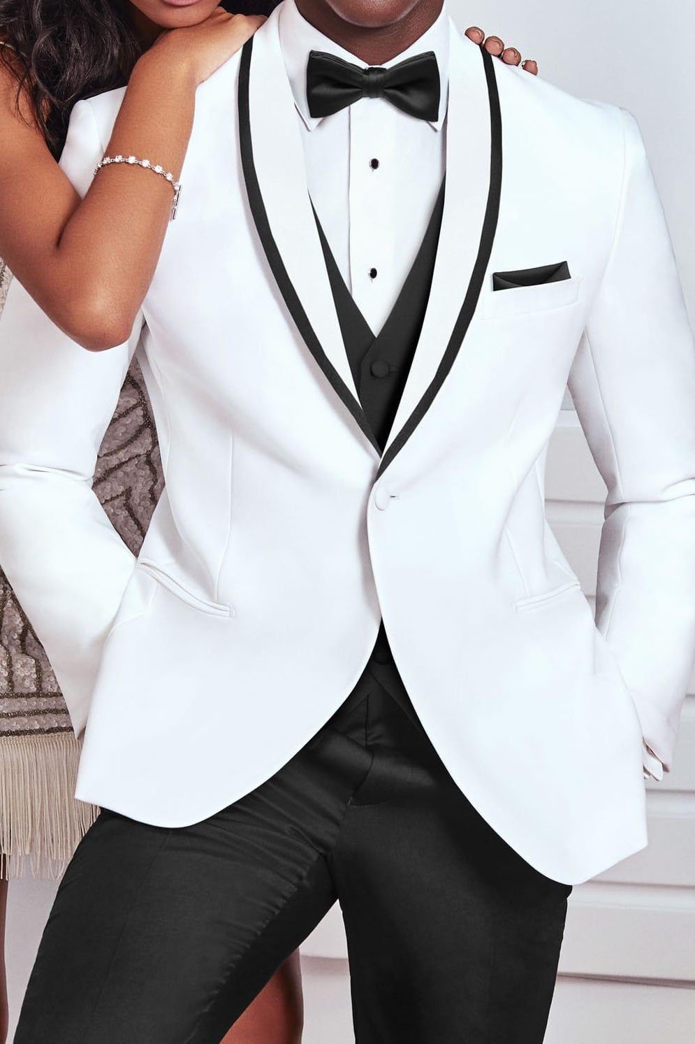 "Xavier" White Tuxedo Jacket (Separates)