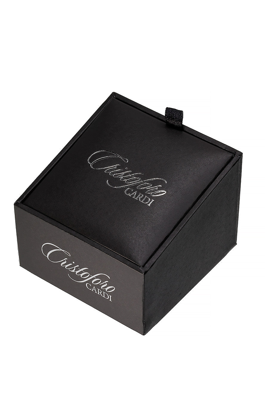 Black Onyx with Fluted Silver Trim Studs and Cufflinks Set