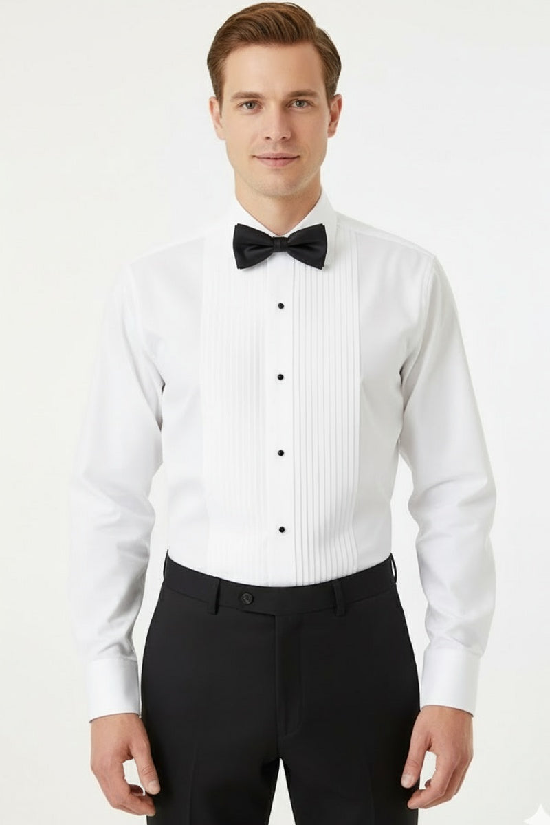 "Charles" White Spread Collar Tuxedo Shirt