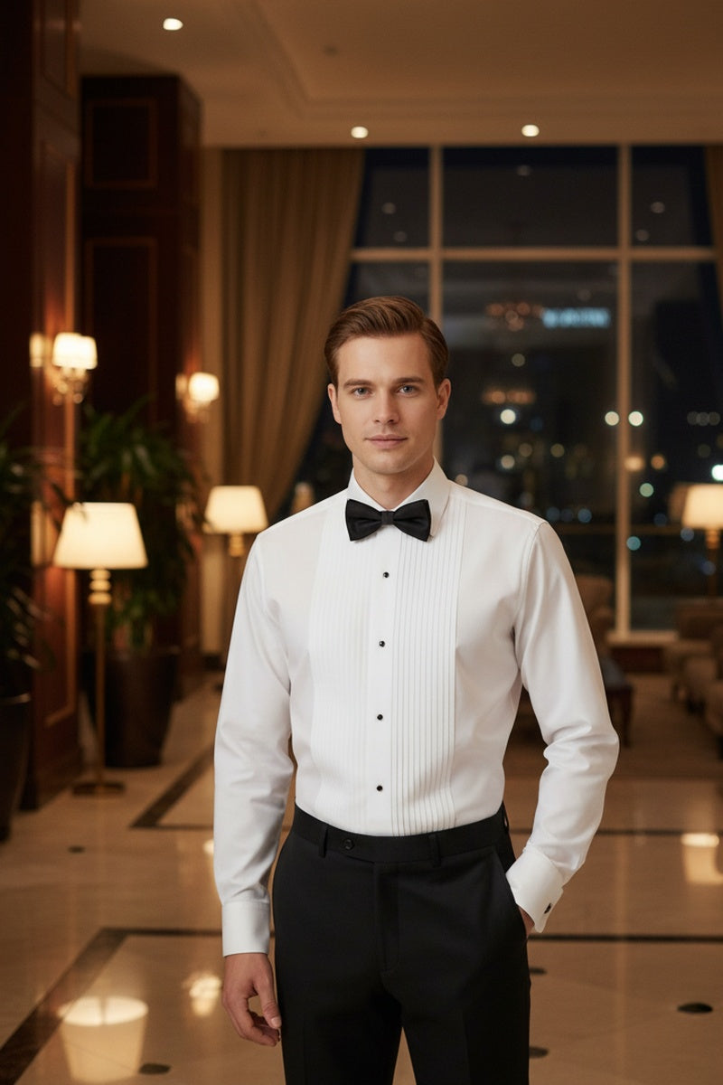 "Charles" White Spread Collar Tuxedo Shirt