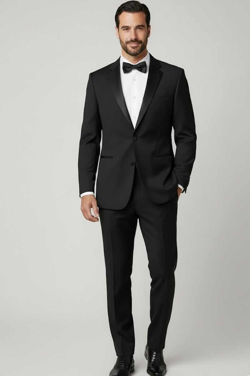 "Claude" Black 2-Button Notch Wool Tuxedo (2-Piece Set)