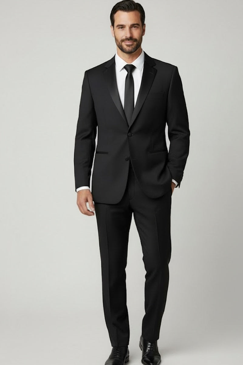 "Claude" Black 2-Button Notch Wool Tuxedo (2-Piece Set)
