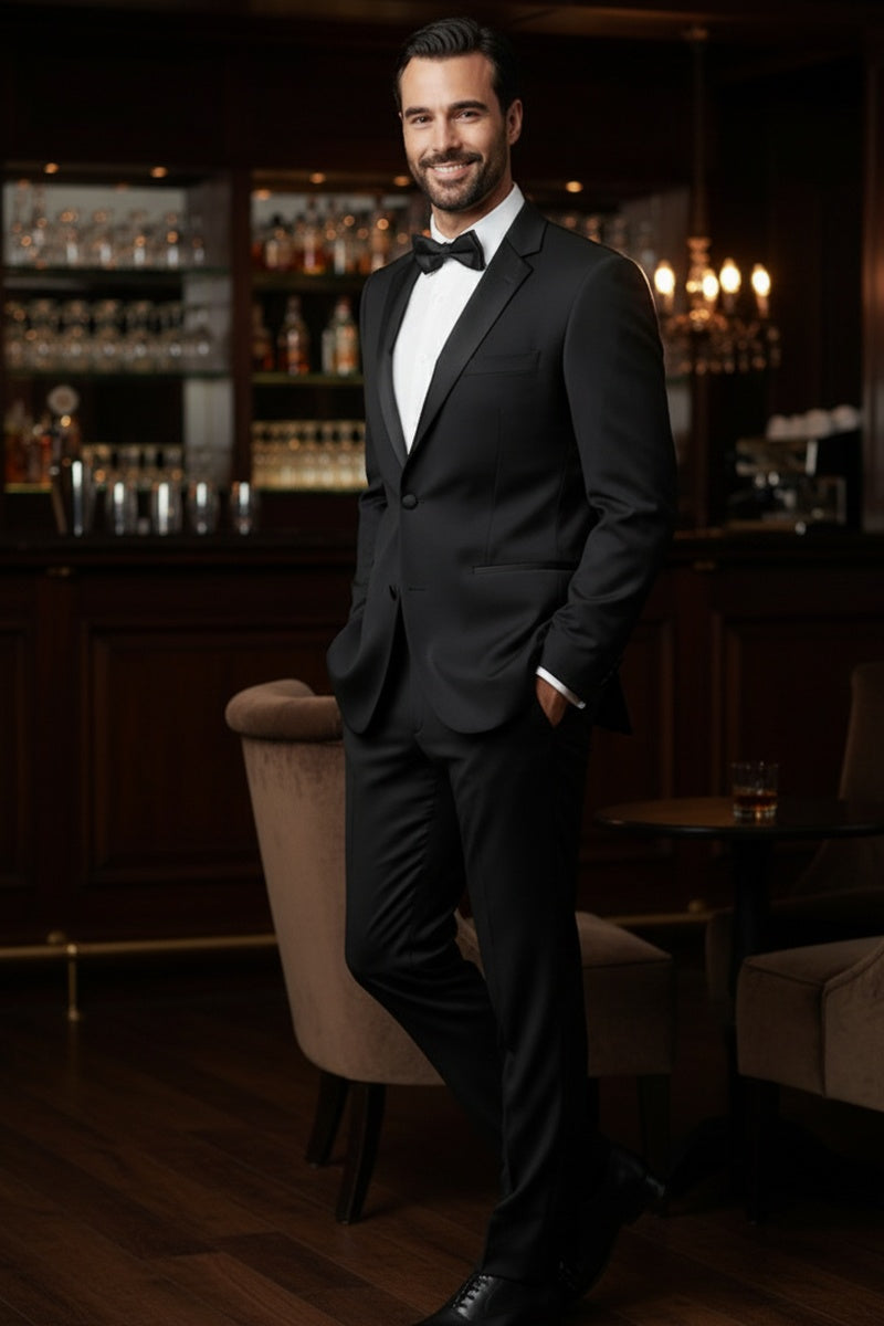 "Claude" Black 2-Button Notch Wool Tuxedo (2-Piece Set)