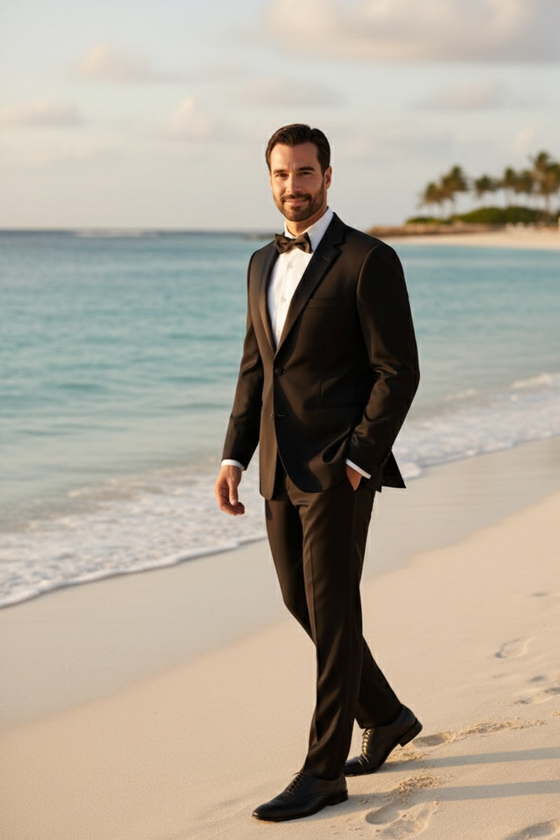 "Claude" Black 2-Button Notch Wool Tuxedo (2-Piece Set)