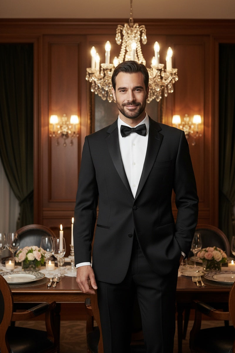 "Claude" Black 2-Button Notch Wool Tuxedo (2-Piece Set)