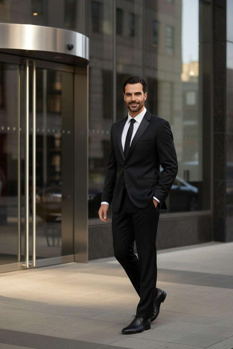 "Claude" Black 2-Button Notch Wool Tuxedo (2-Piece Set)