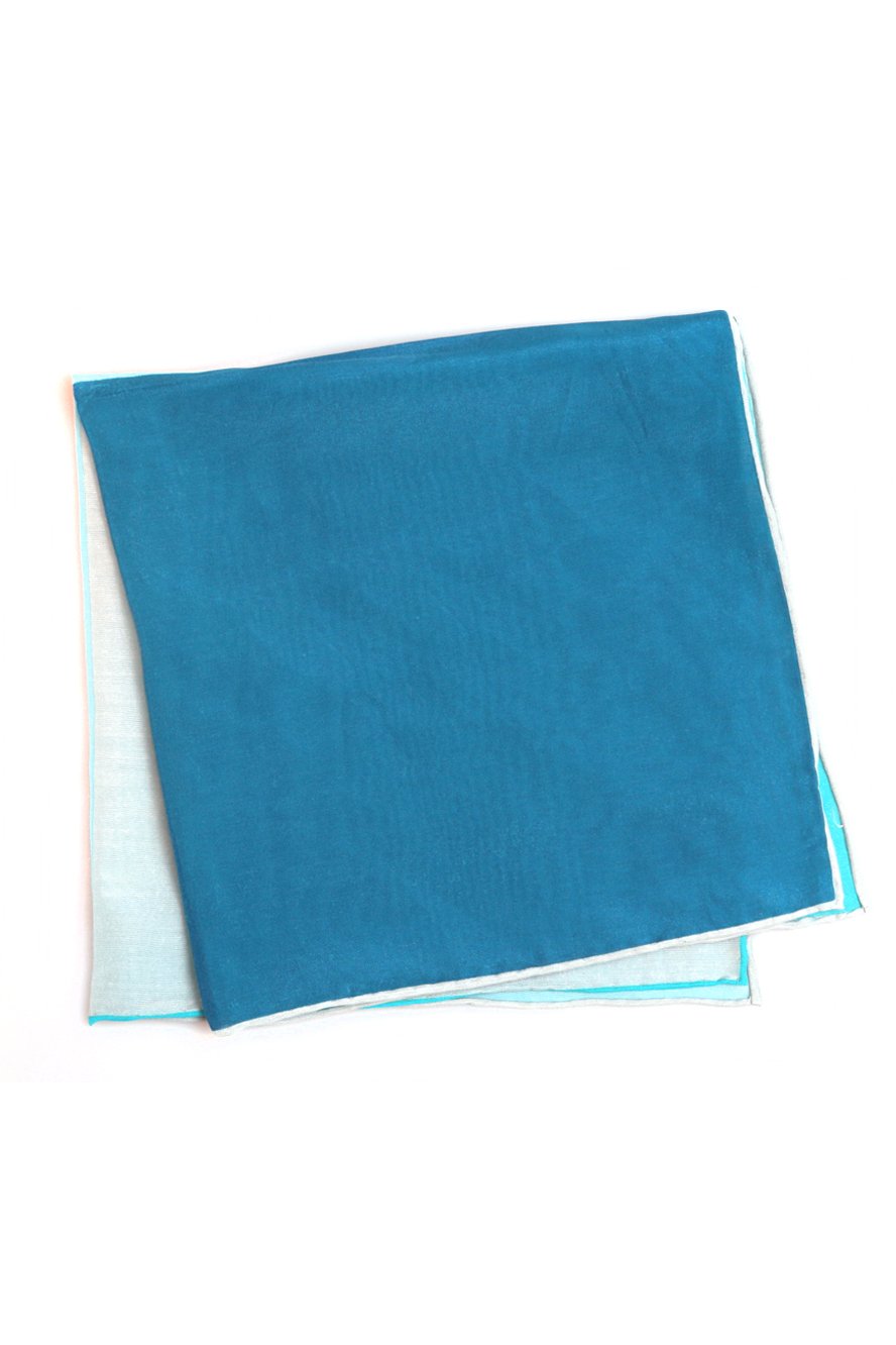 Cristoforo Cardi Teal Silk & Cotton Blend Quad Pocket Square