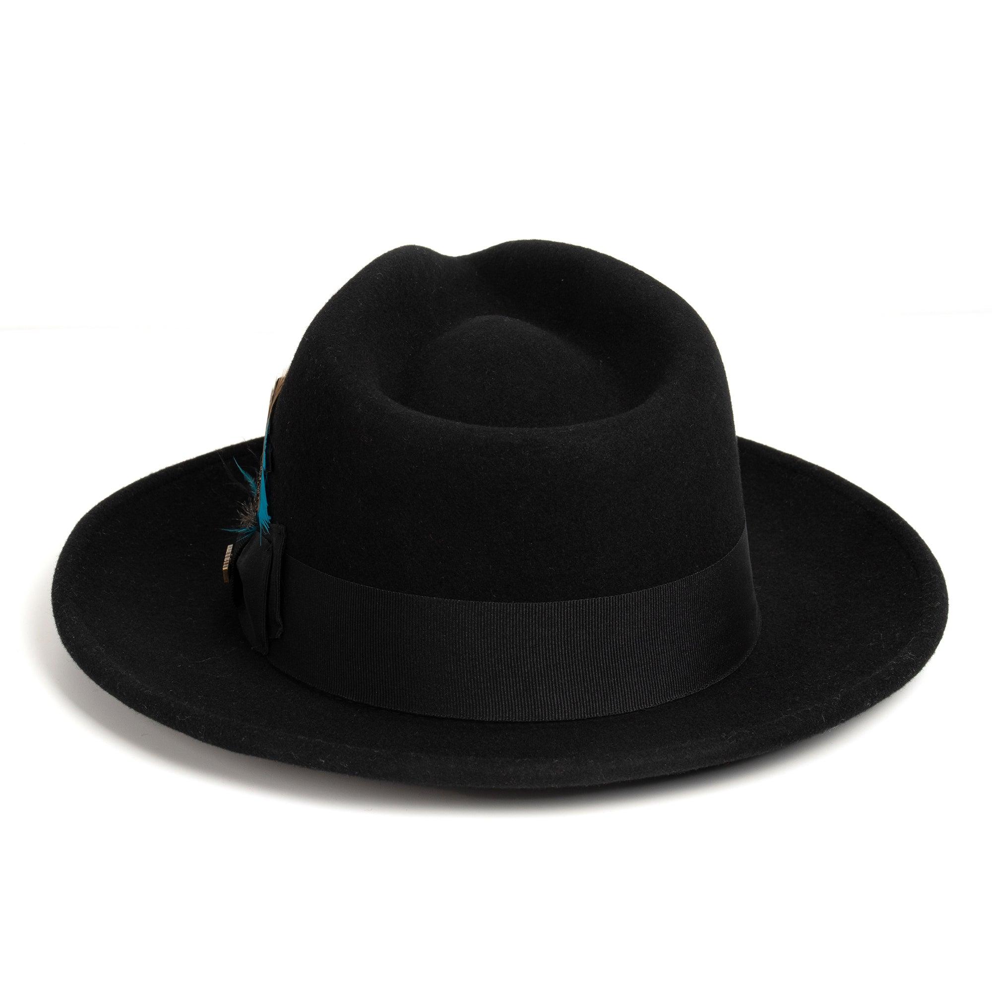 Crushable Black 100% Australian Wool Fedora Hat - Ferrecci USA 