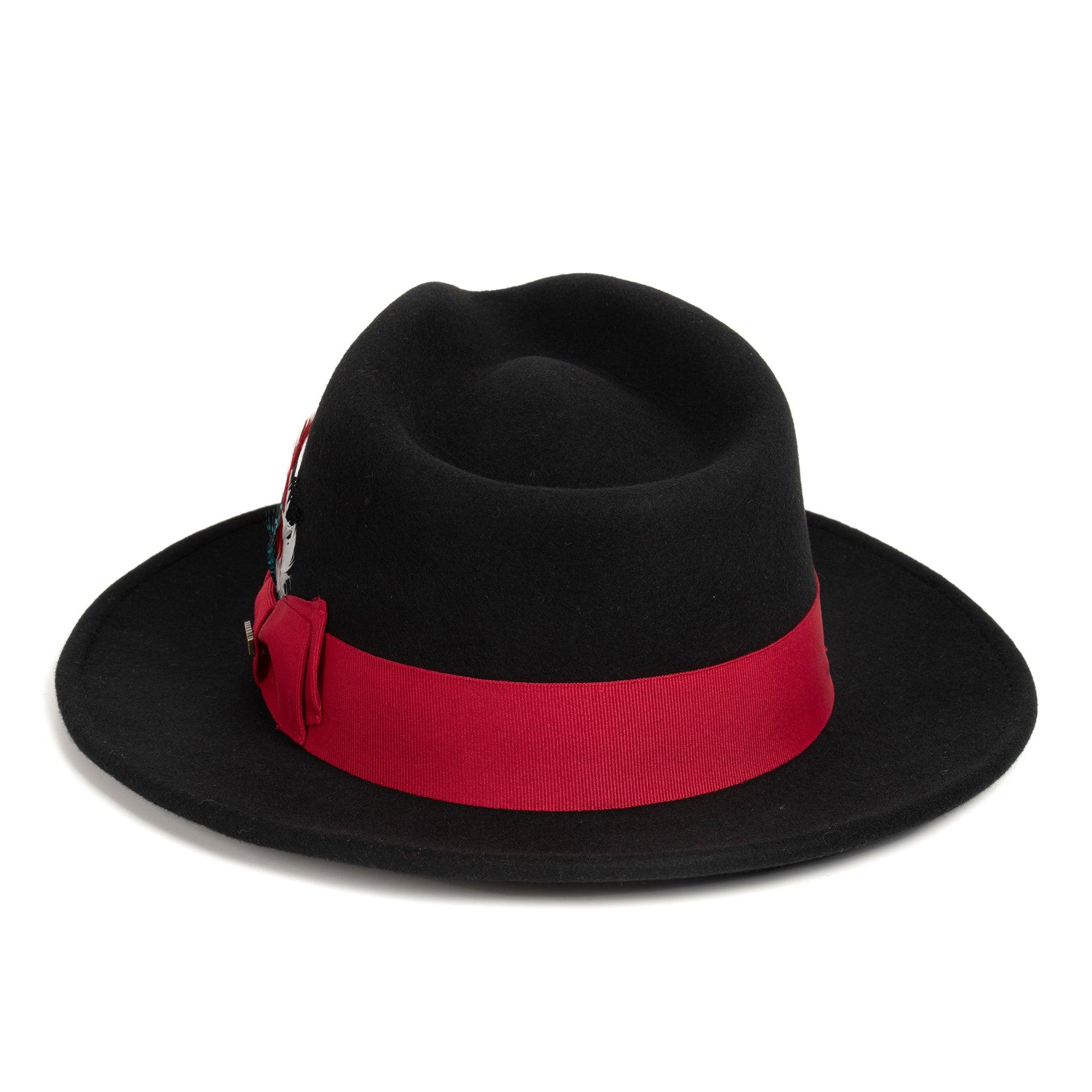 Crushable Black/Red 100% Australian Wool Fedora Hat - Ferrecci USA 