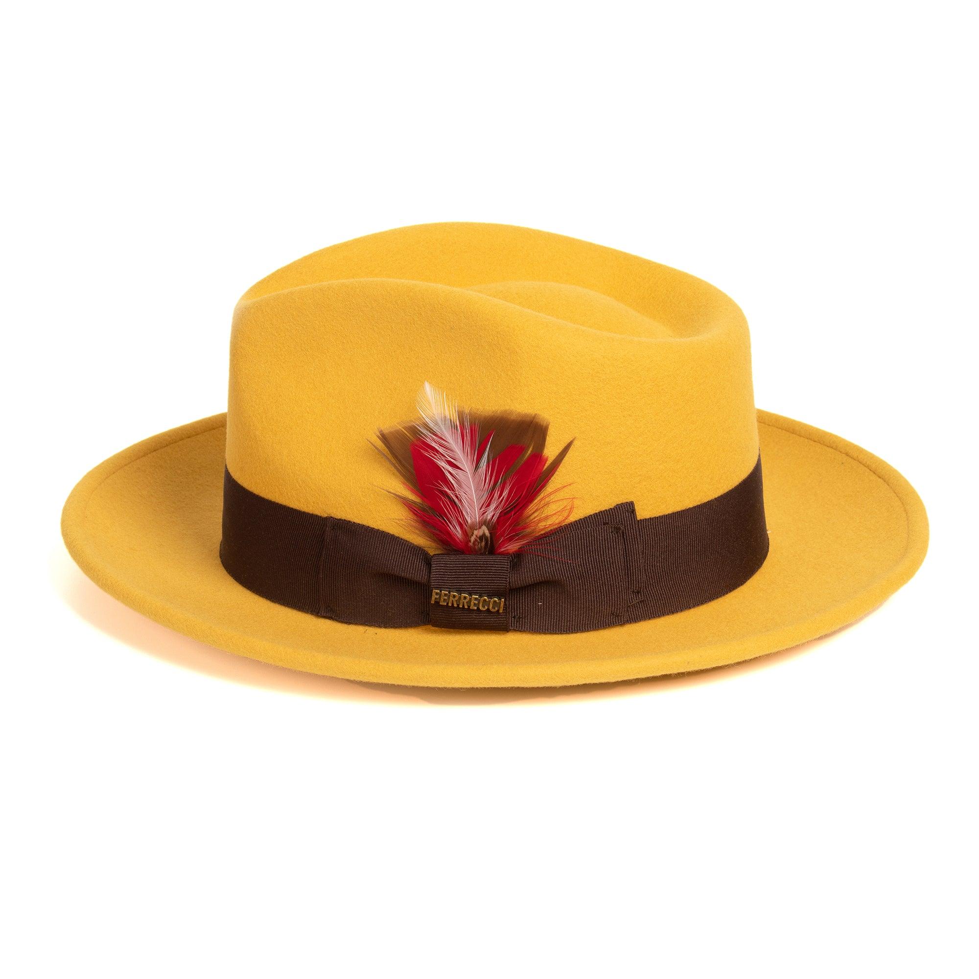 Crushable Mustard 100% Australian Wool Fedora Hat - Ferrecci USA 