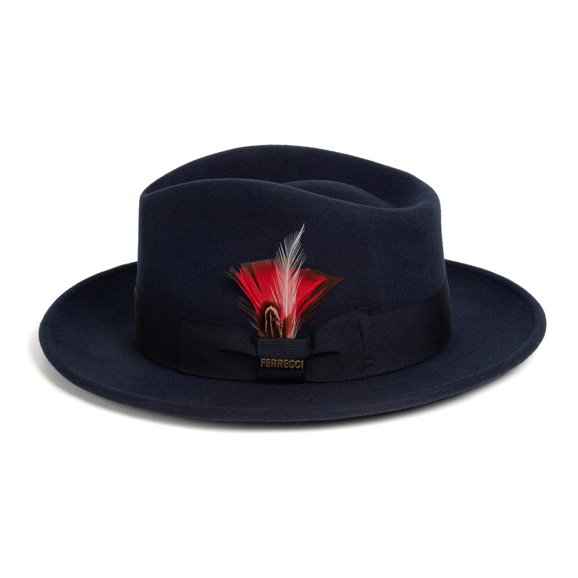 Crushable Navy 100% Australian Wool Fedora Hat - Ferrecci USA 