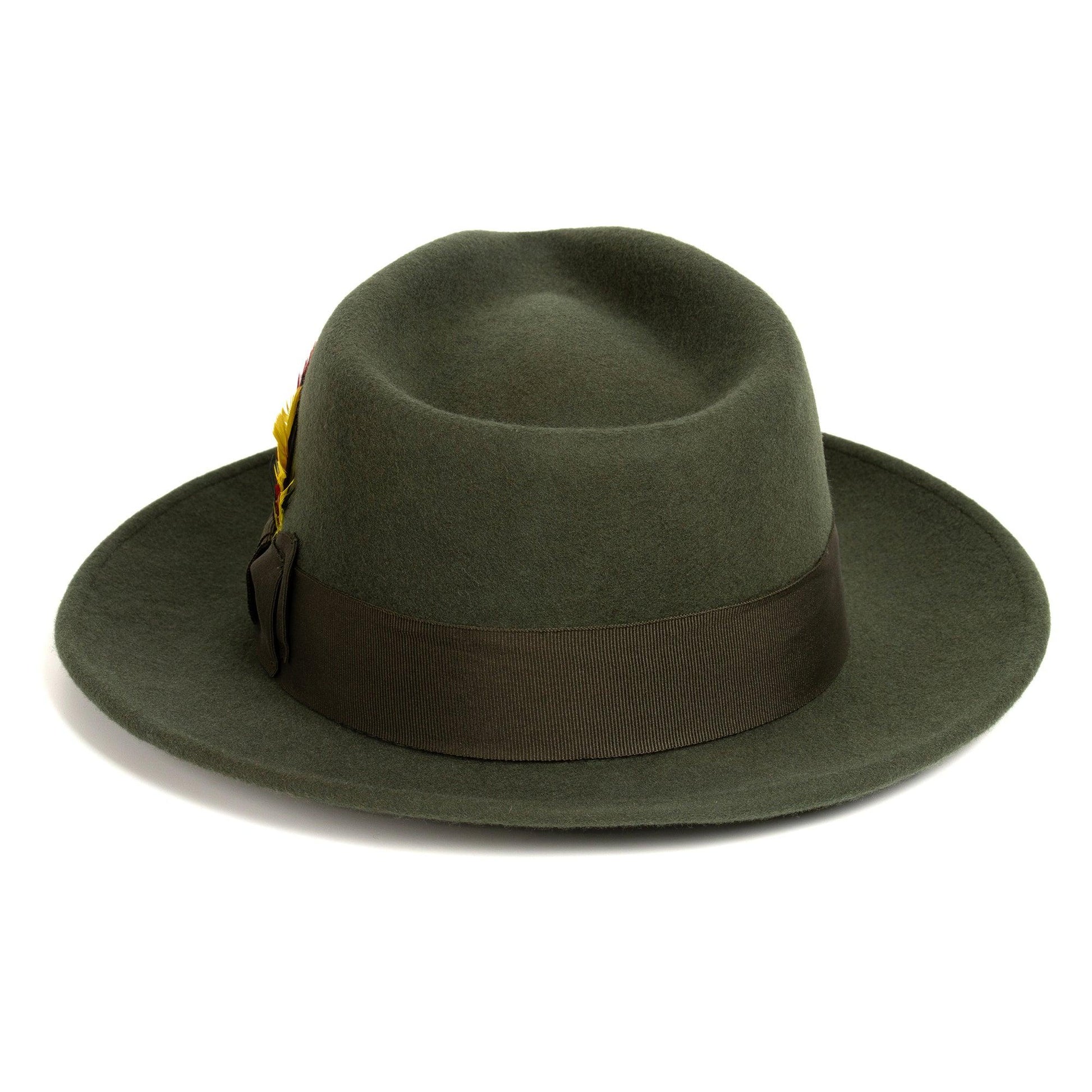 Crushable Olive Green 100% Australian Wool Fedora Hat - Ferrecci USA 