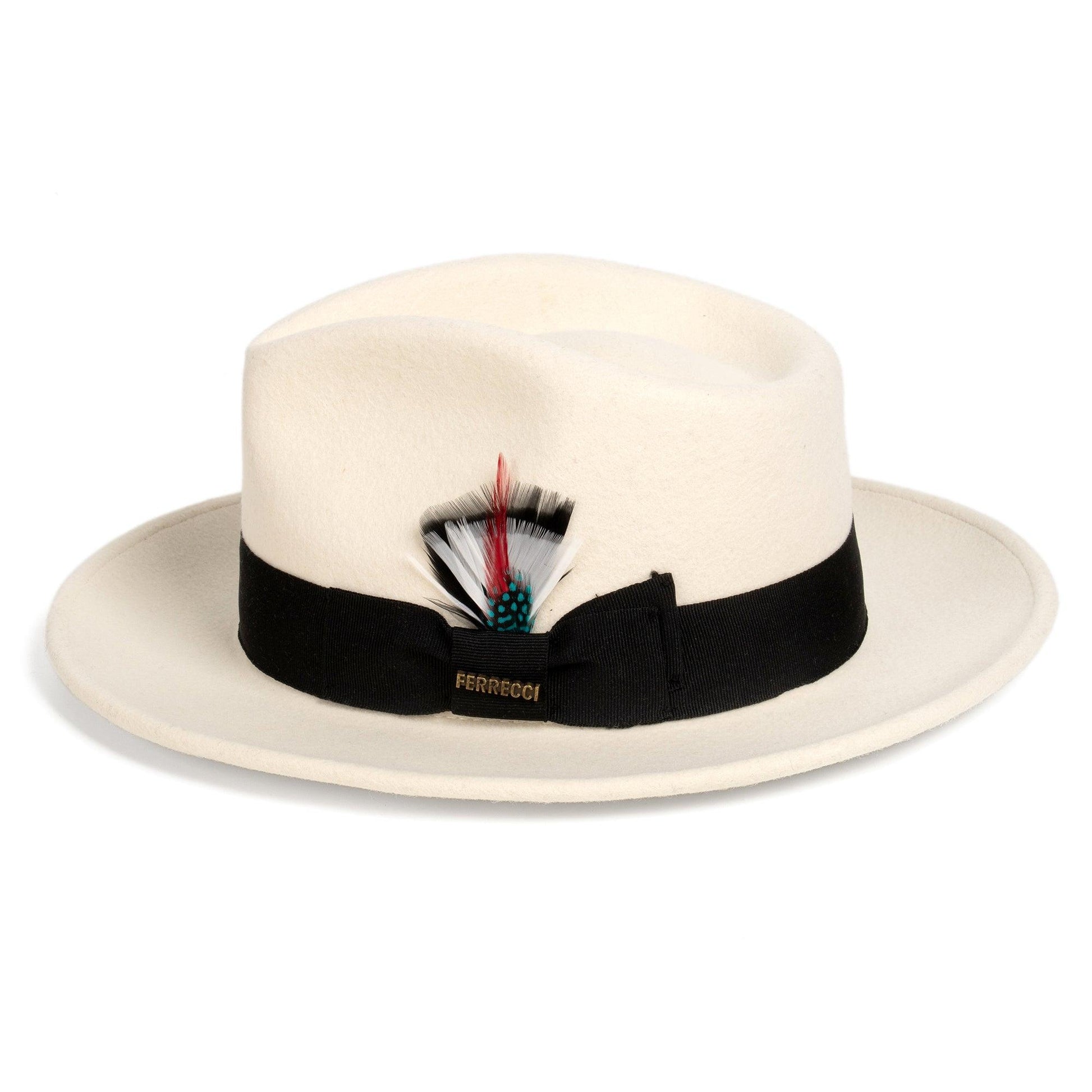Crushable White/Black 100% Australian Wool Fedora Hat - Ferrecci USA 