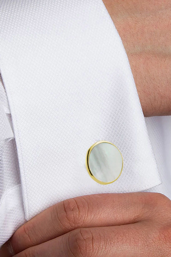 Mother of Pearl and Gold Brass Studs & Cufflinks Set