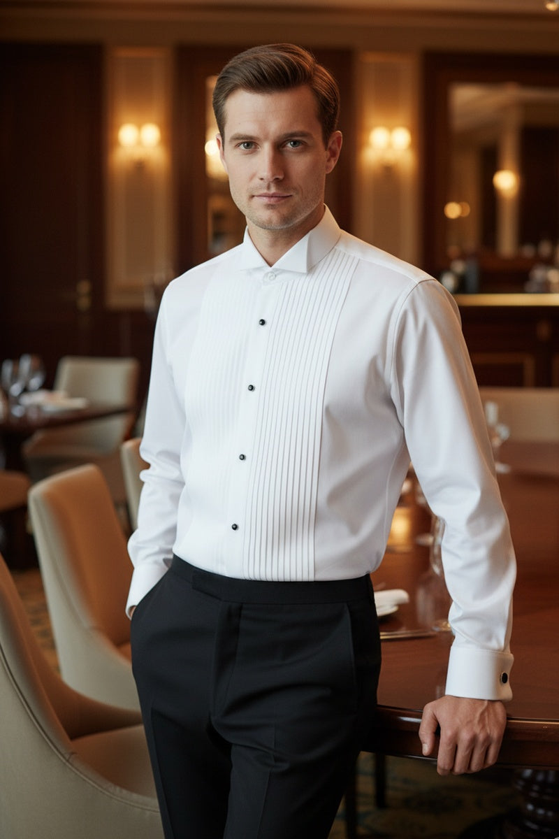 "David" White Wingtip Tuxedo Shirt