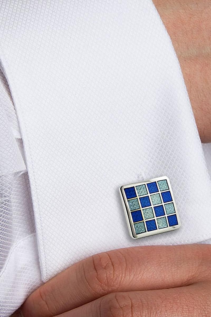 Sterling Checkerboard Blue & Light Blue Cufflinks