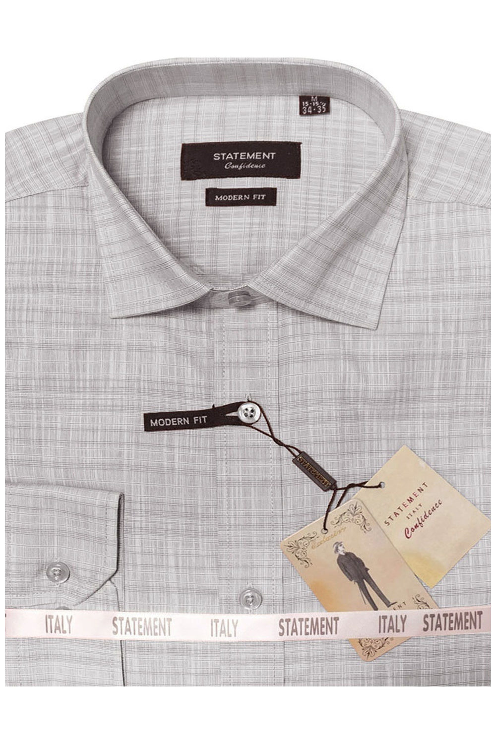 "Canyon" Grey Textured Laydown Collar Dress Shirt