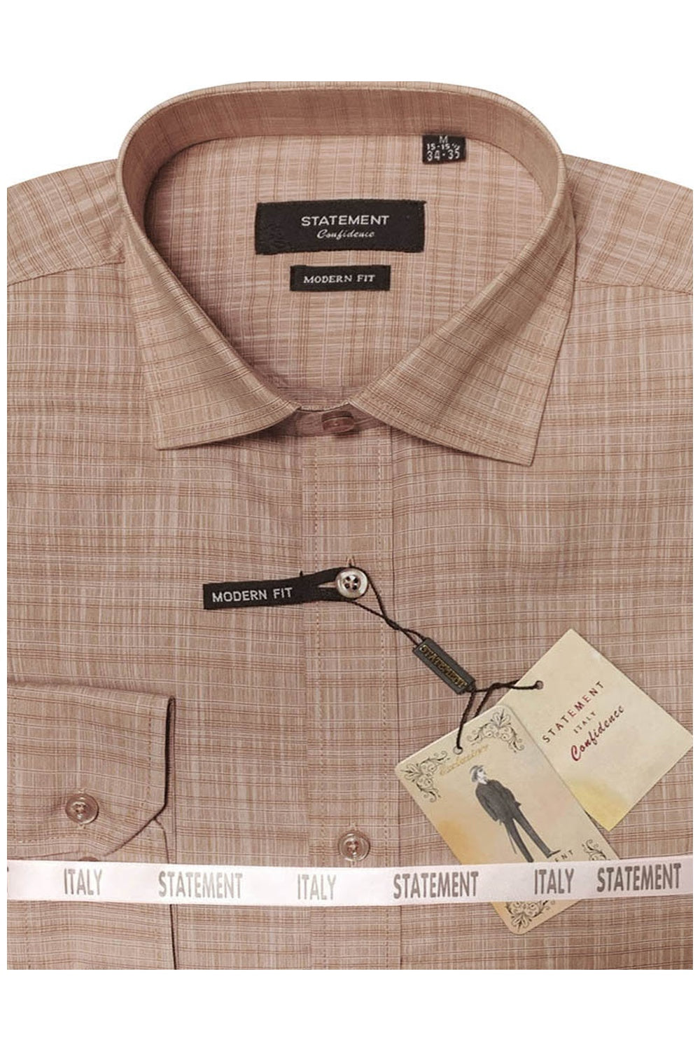 "Canyon" Tan Textured Laydown Collar Dress Shirt