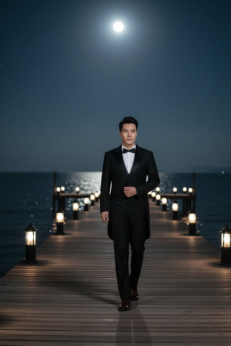 "Gabriel" Black Tailcoat Tuxedo (2-Piece Set)