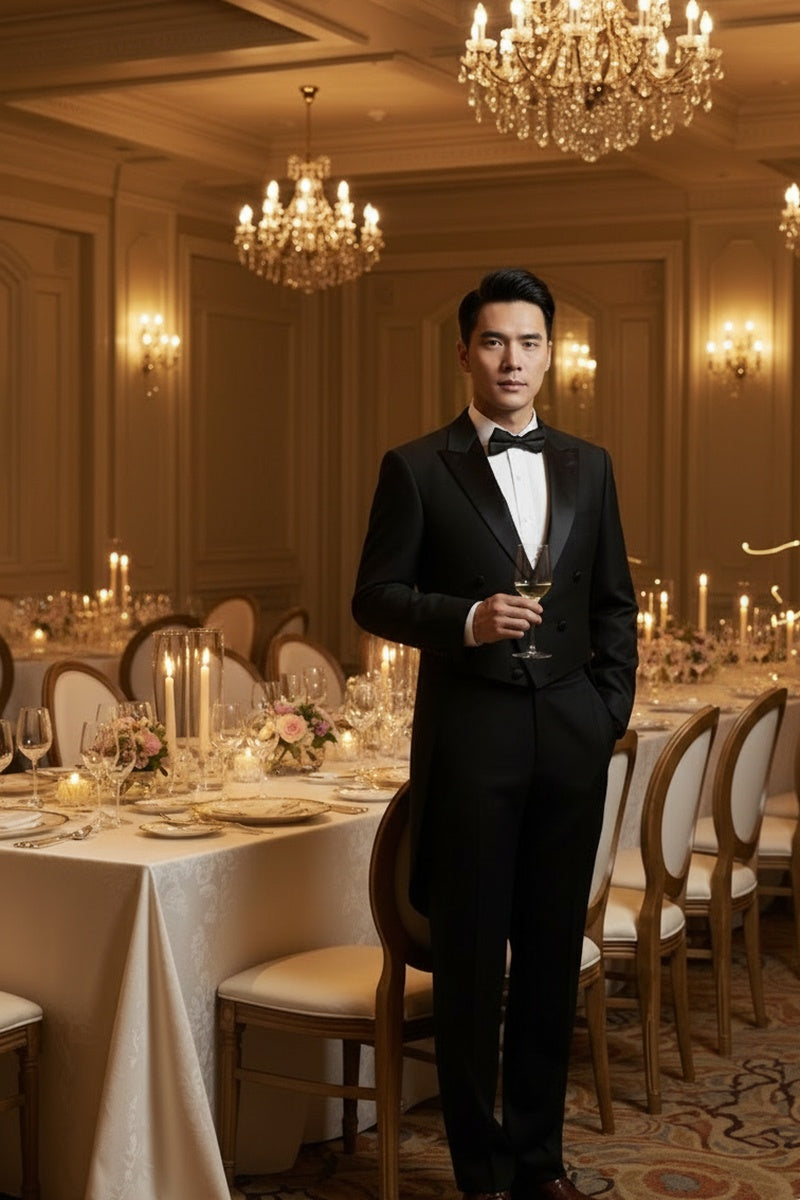 "Gabriel" Black Tailcoat Tuxedo (2-Piece Set)