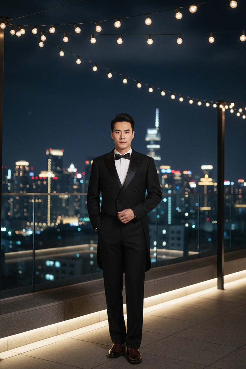 "Gabriel" Black Tailcoat Tuxedo (2-Piece Set)