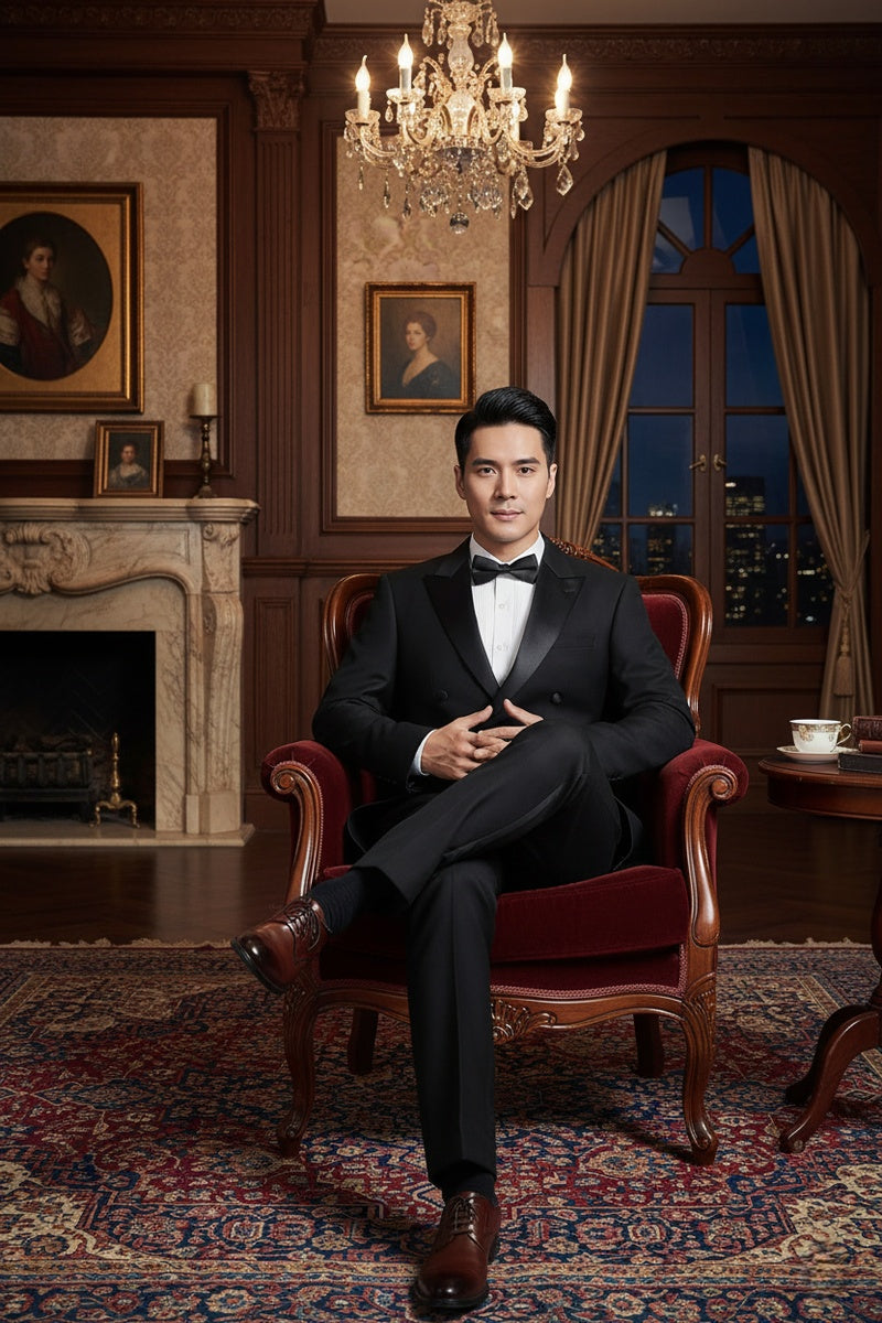 "Gabriel" Black Tailcoat Tuxedo (2-Piece Set)