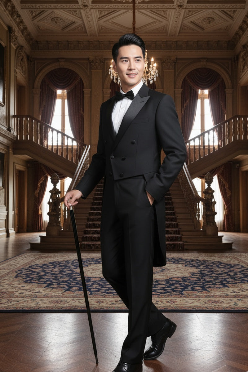 "Gabriel" Black Tailcoat Tuxedo (2-Piece Set)