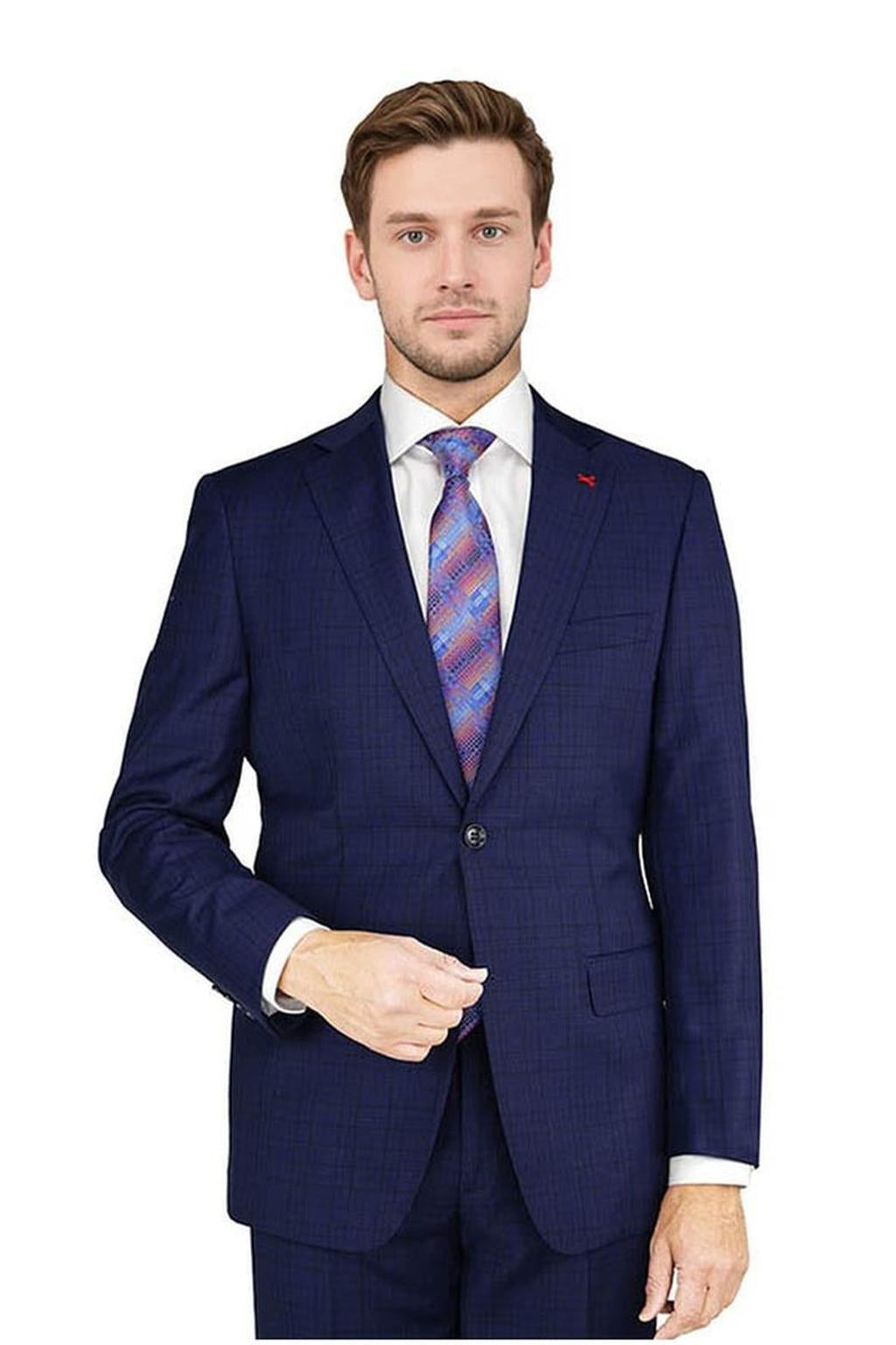 Mantoni Dark Blue Windowpane Suit (2-Piece Set)