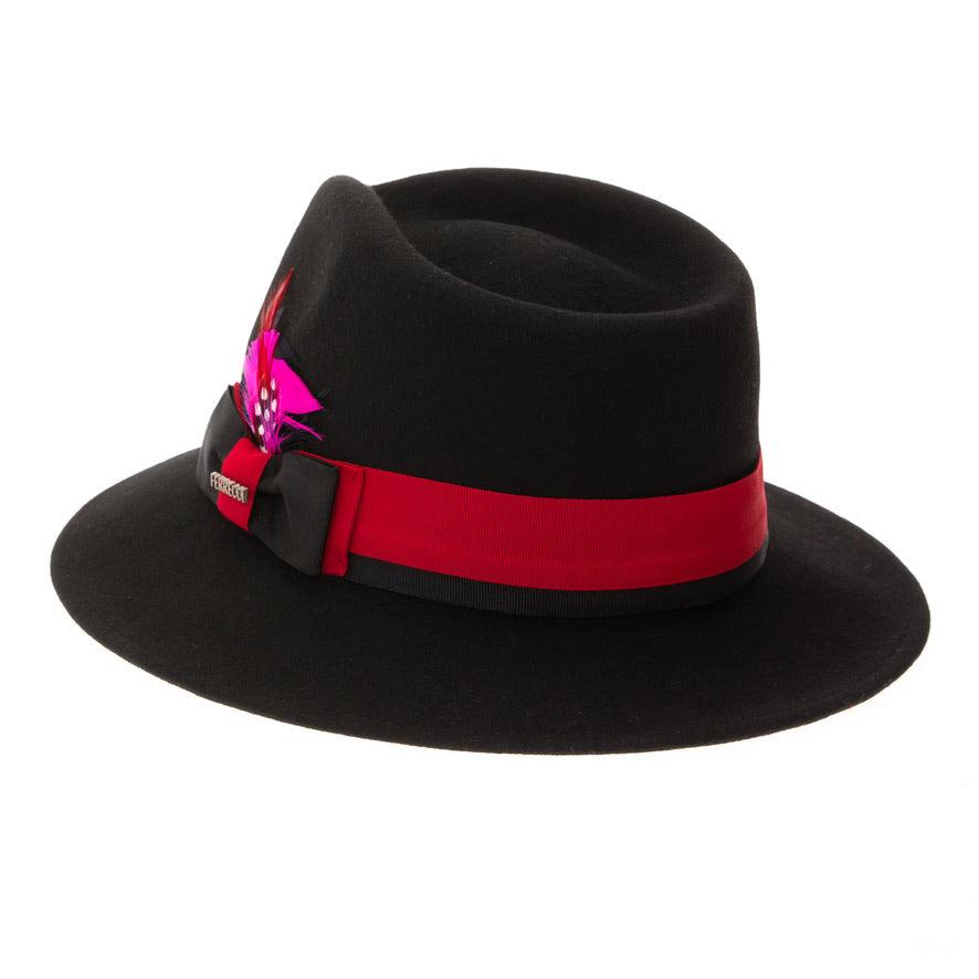 Grayson Fedora Crushable 100 % Australian Wool Traveler Two Tone Black and Red Bottom Hat - Ferrecci USA 