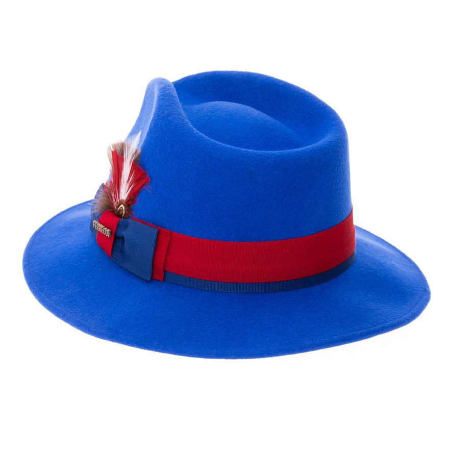 Grayson Fedora Crushable 100 % Australian Wool Traveler Two Tone Royal Blue And Red Bottom Hat - Ferrecci USA 